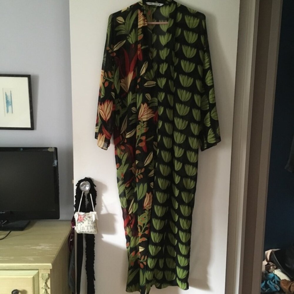 ZARA Multicolor Chiffon Farm Rio Style Maxi Dress